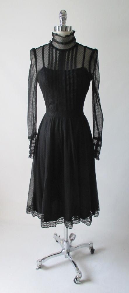 Vintage 80's Black Sheer Lace Prairie Victorian Gothic Tea Dress M Bombshell Bettys Vintage Vintage 80's Black Sheer Lace Prairie Victorian Gothic Tea Dress M Bombshell Bettys Vintage