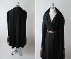 • Vintage 50's 60's Mink Tail Scarf Black Cape Wrap Coat One Size - Bombshell Bettys Vintage