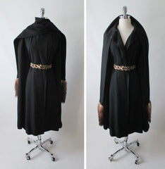 • Vintage 50's 60's Mink Tail Scarf Black Cape Wrap Coat One Size - Bombshell Bettys Vintage
