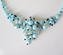 Vintage West Germany Blue Glass Bead Cluster Necklace Choker - Bombshell Bettys Vintage