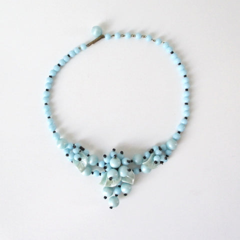 Vintage West Germany Blue Glass Bead Cluster Necklace Choker