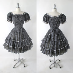 Vintage Black & White Full Circle Skirt Square Dance / Dolly Dress M