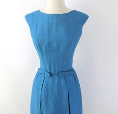 Vintage 60s Blue Dual Split Skirt Party Dress S