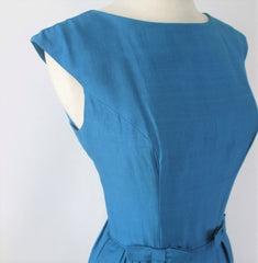 Vintage 60s Blue Dual Split Skirt Party Dress S