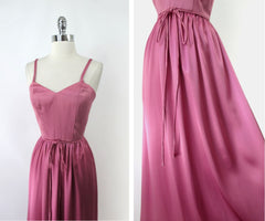 Vintage 70s Pink Satin Party Dress Gown S