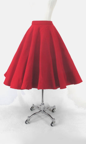 Vintage 50s Style Red Felt Full Circle Skirt S