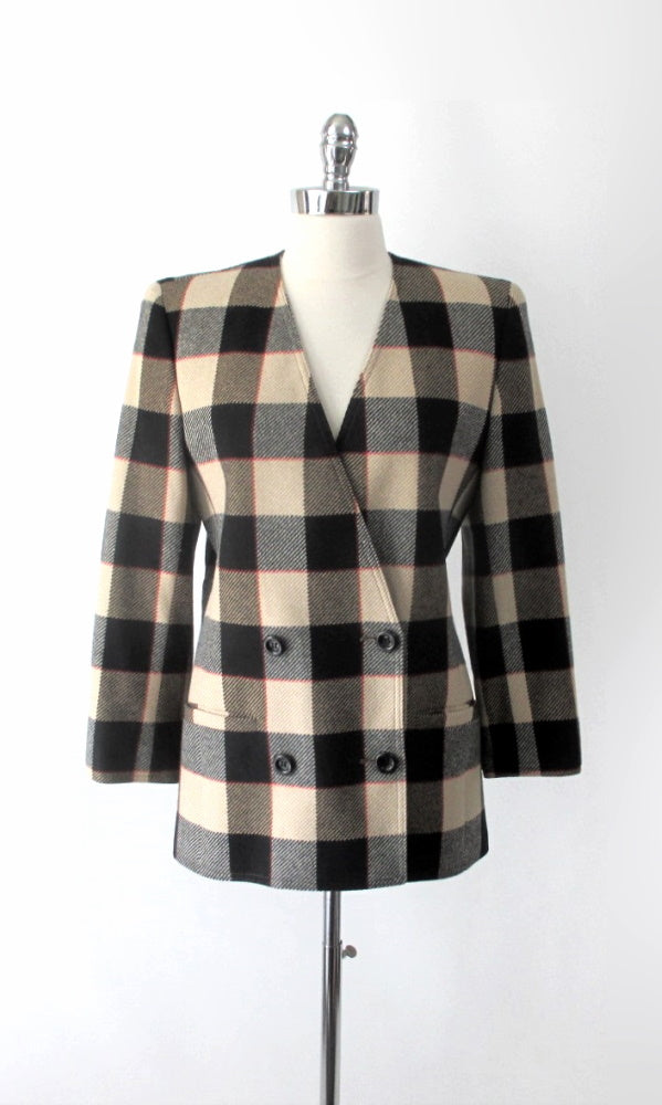 VALENTINO MISS V バレンティノ　ジャケット　ヴィンテージ Valentino Miss V Vintage Blue Green Textured Plaid Velvet