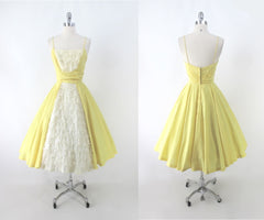 Vintage 50s Sunny Yellow & Lace Lilli Diamond Party Dress XS