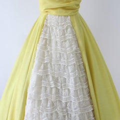 Vintage 50s Sunny Yellow & Lace Lilli Diamond Party Dress XS