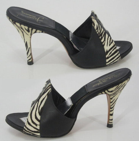 • Vintage 50's 60's Zebra & Black Leather Springolator Mules Heels Shoes 6.5 7