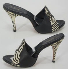 z Vintage 50's 60's Zebra & Black Leather Springolator Mules Heels Shoes 6.5 7 - Bombshell Bettys Vintage